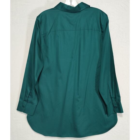 Chico's Button up Shirt Women's Sz 12 Teal Long Sleeve Collared No Iron Cotton - Picture 5 of 13